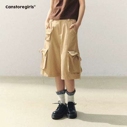 "Sand Messenger Mood" Khaki Bow Drawstring Cropped Cargo Pants WW2026042