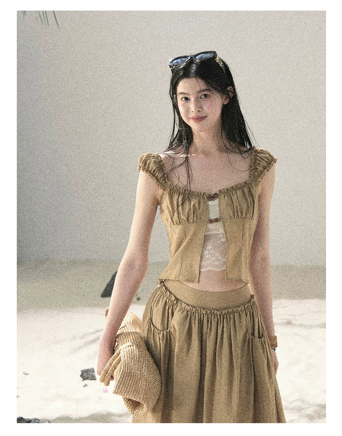 "Wild Meadow Breeze" Roasted Pecan Lace Two-Piece Set