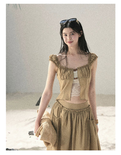 "Wild Meadow Breeze" Roasted Pecan Lace Two-Piece Set