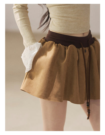 170726 "Wrapped in the Autumn Breeze" Roasted Pecan Suede Wrap Mini Skirt