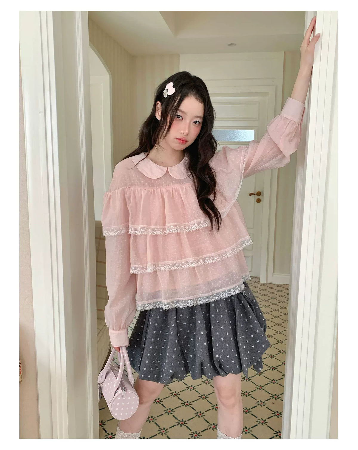 [[RF] “Starlit Twilight” Gray Star Print Bubble A-Line Mini Skirt