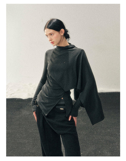 少也眼 "She Outshines the Fireworks" Charcoal Asymmetrical Wrap Top