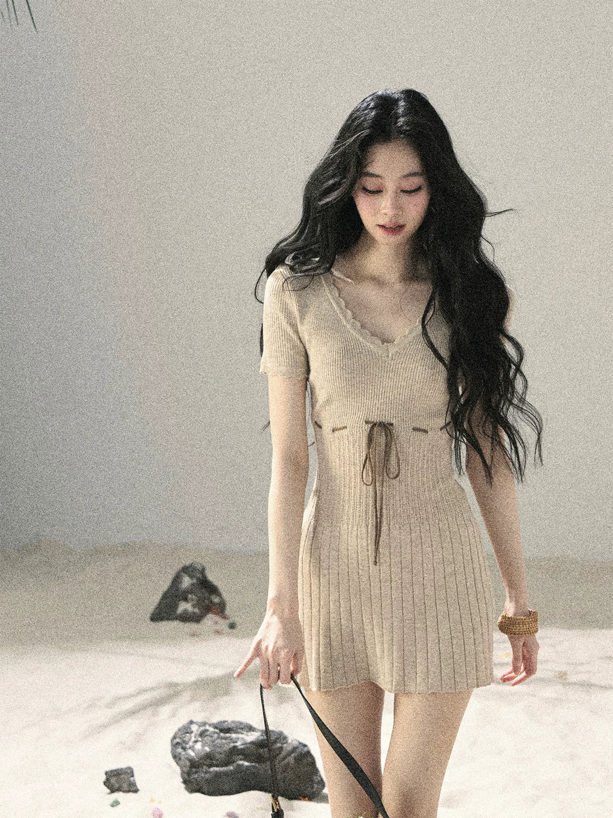 "Whispering Evening Breeze" Oatmeal Knit Lace Bodycon Mini Dress 4534854