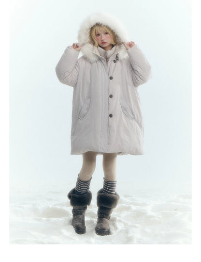 Horridale - Snow-Dusted Floral 90% White Duck Down Puffer Jacket (Light Peach Pink / Silver Gray)