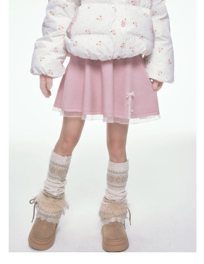 BIBIBENCY - Pink A-Line Mini Skirt with Lace Trim