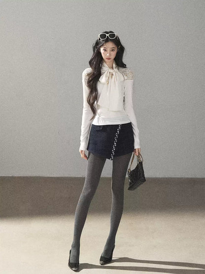 AOMALM - "Cloud Trails" Dutch Cream Lace Bow Knit Top