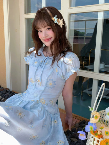[RF] “Blue Daisy Whisper” Sky Blue Floral Dress