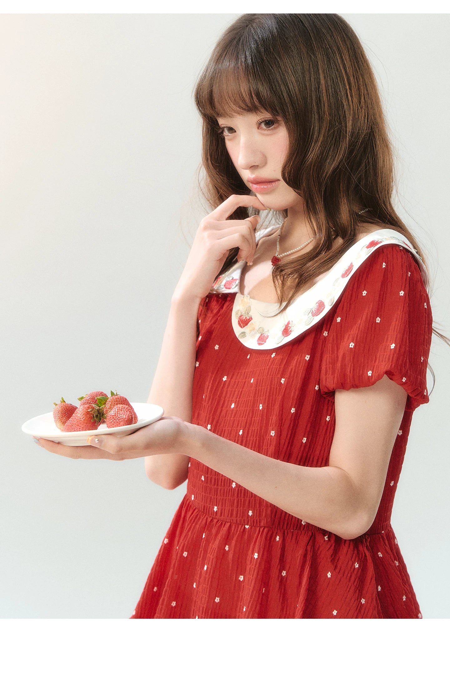 "Strawberry Waltz Letter" Red Tiered Doll Collar Dress LL2026225