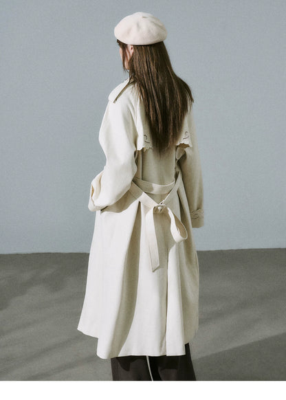 LOST FOREST - Almond Milk White Cutout Embroidered Trench Coat
