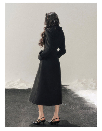 少也眼 "Snowfall Night" Wool-Blend Padded Coat – Rock Black Bow Edition