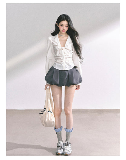 少也眼 "K-Drama White Moonlight" Soft Sophisticate Blouse - White 486864