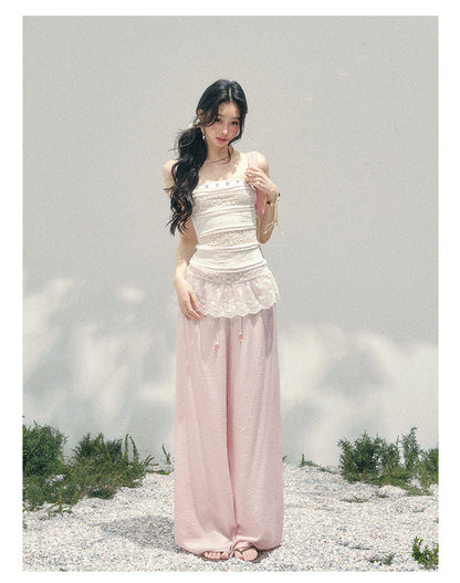 “Misty Muse” Sheer Lace Trim Tube Top Tee