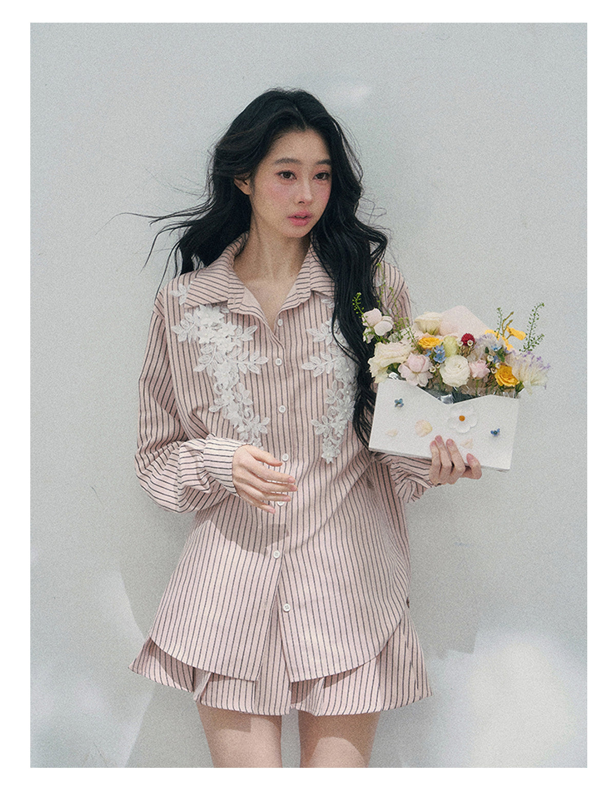 少也眼 "Pink Cloud Reverie" Cinnamon Pink Lace Sweet Two-Piece Skirt Set 563856385