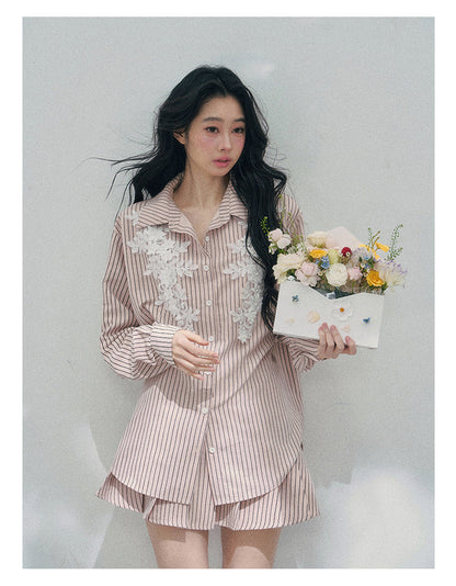 少也眼 "Pink Cloud Reverie" Cinnamon Pink Lace Sweet Two-Piece Skirt Set 563856385