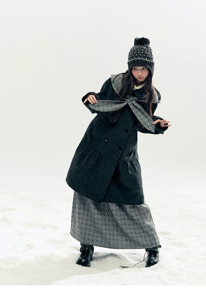 "Winter Chime" Double-Breasted Quilted Wool-Blend Coat (Smoky Purple/ Ash Gray)