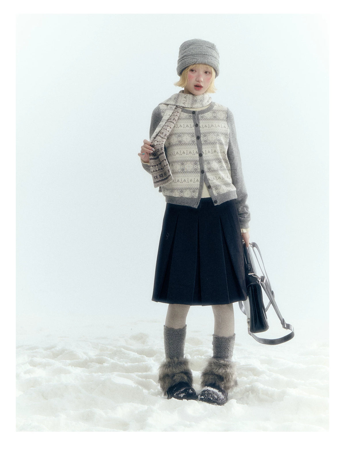 Horridale - Dark Gray Wool-Look A-Line Pleated Mini Skirt