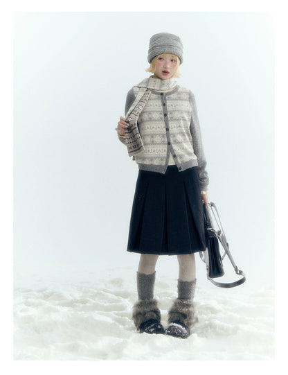 Horridale - Dark Gray Wool-Look A-Line Pleated Mini Skirt