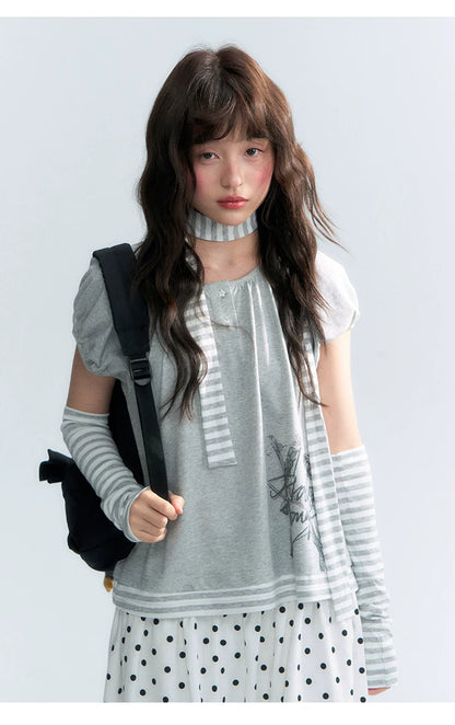 "Starlit Sketch" Heather Gray Graphic Knit T-Shirt