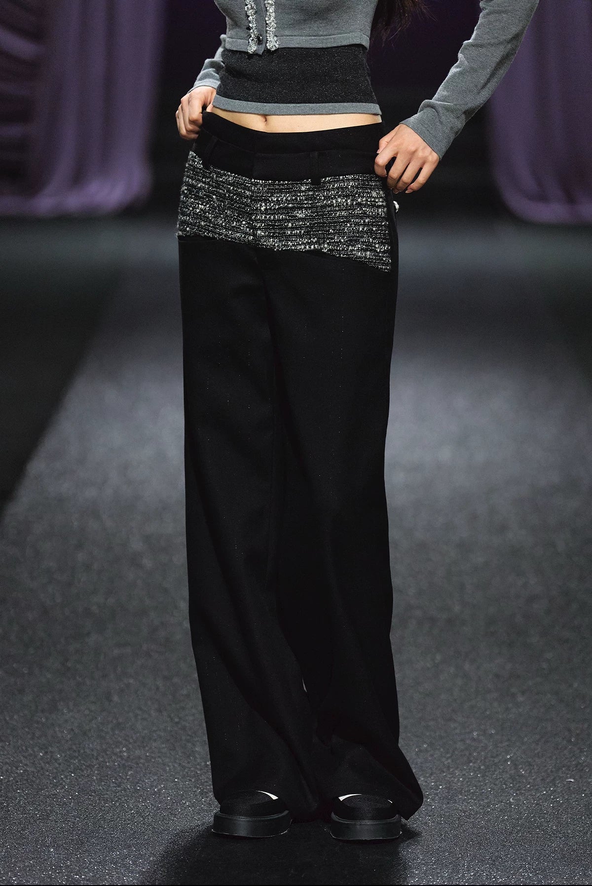 "Midnight Atelier" Black Double-Waist Straight-Leg Trousers