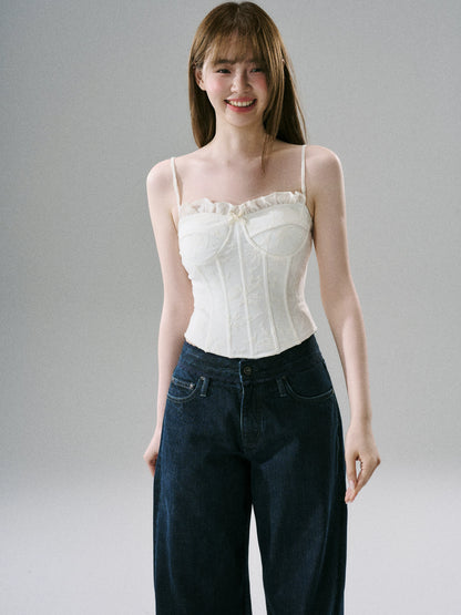 LOST FOREST - White Lace Boned Camisole Top