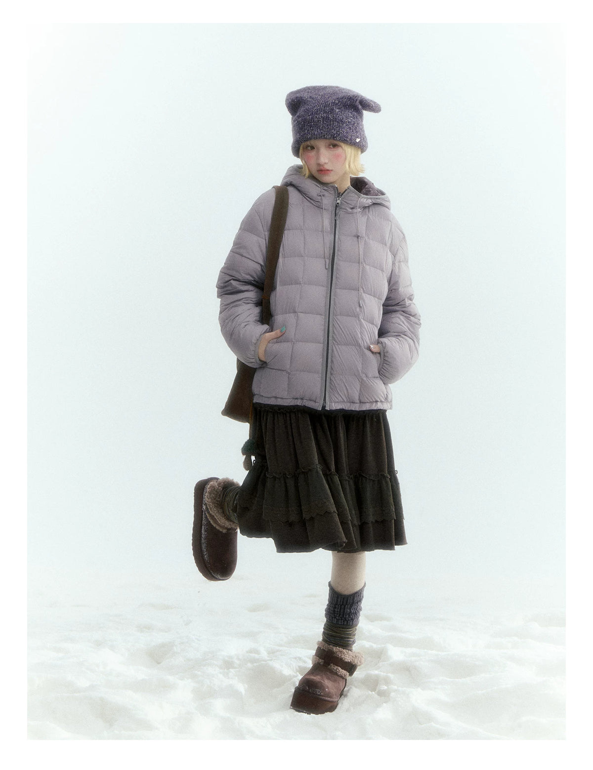 Horridale - Misty Purple Reversible Floral Hooded Down Jacket