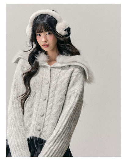 少也眼 “Gentle Echoes” French Fox-Fur Knit Cardigan 54554