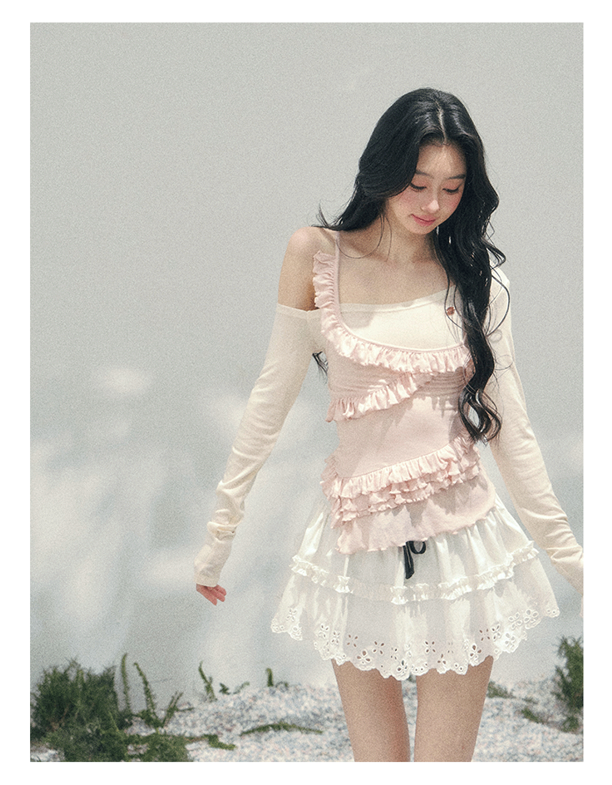 “Sugar Frosted Tenderness” Off-Shoulder Ruched Tee