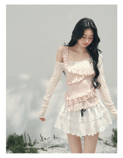 “Sugar Frosted Tenderness” Off-Shoulder Ruched Tee
