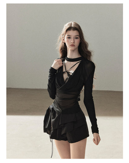 170726 "Barely There" Tranquil Black Sheer Halter Cover-Up