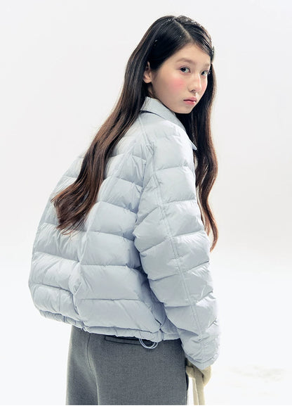 "Lily of the Valley Keepsake" Cropped Down Puffer Jacket (Pearl Beige/ Cloud Blue)