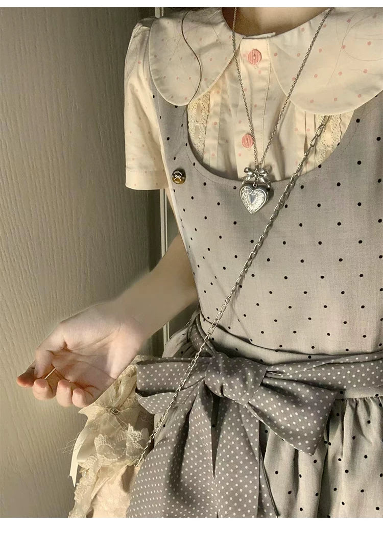 Vintage Japanese-Style Detachable 2-Way Pinafore Dress & Blouse Set