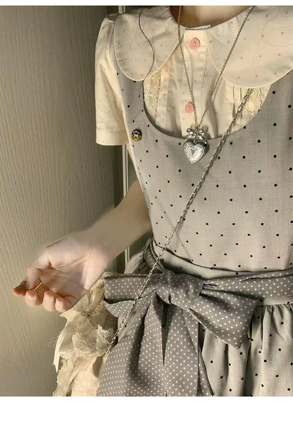 Vintage Japanese-Style Detachable 2-Way Pinafore Dress & Blouse Set