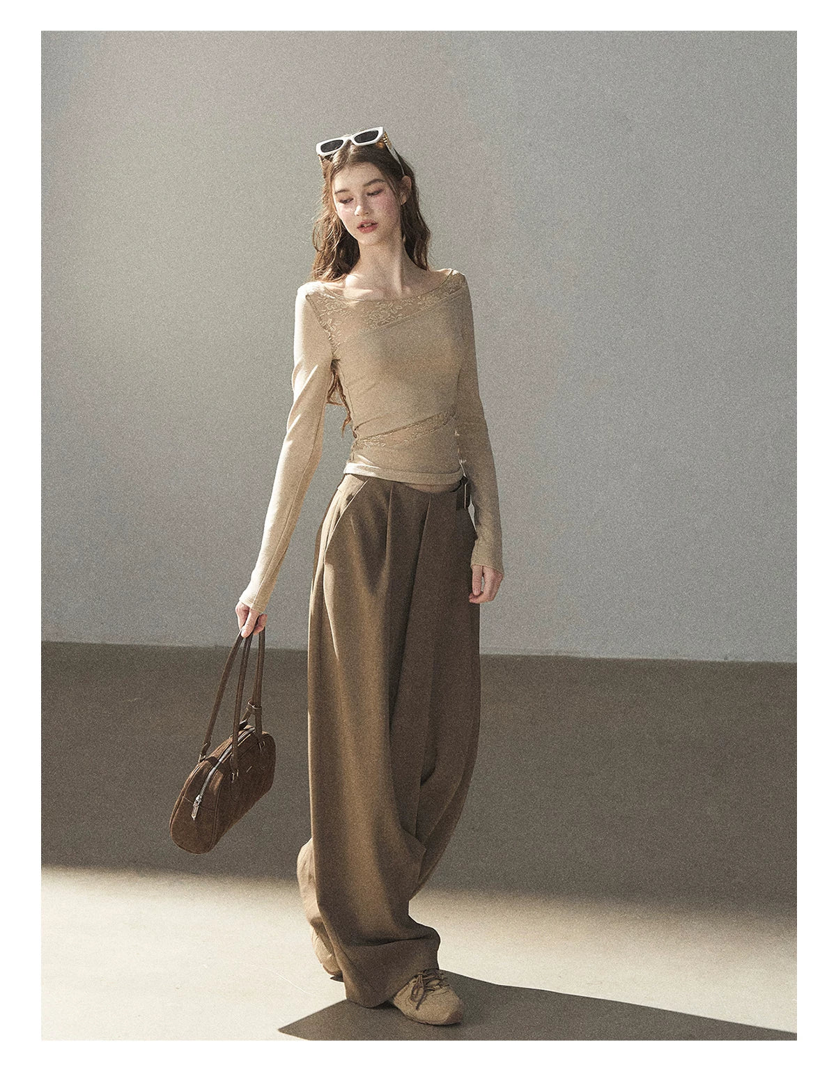 AOMALM - "A Touch of Autumn" Loose Relaxed Balloon Wide-Leg Pants With Belt (Dusty Taupe Brown / Quiet Black)