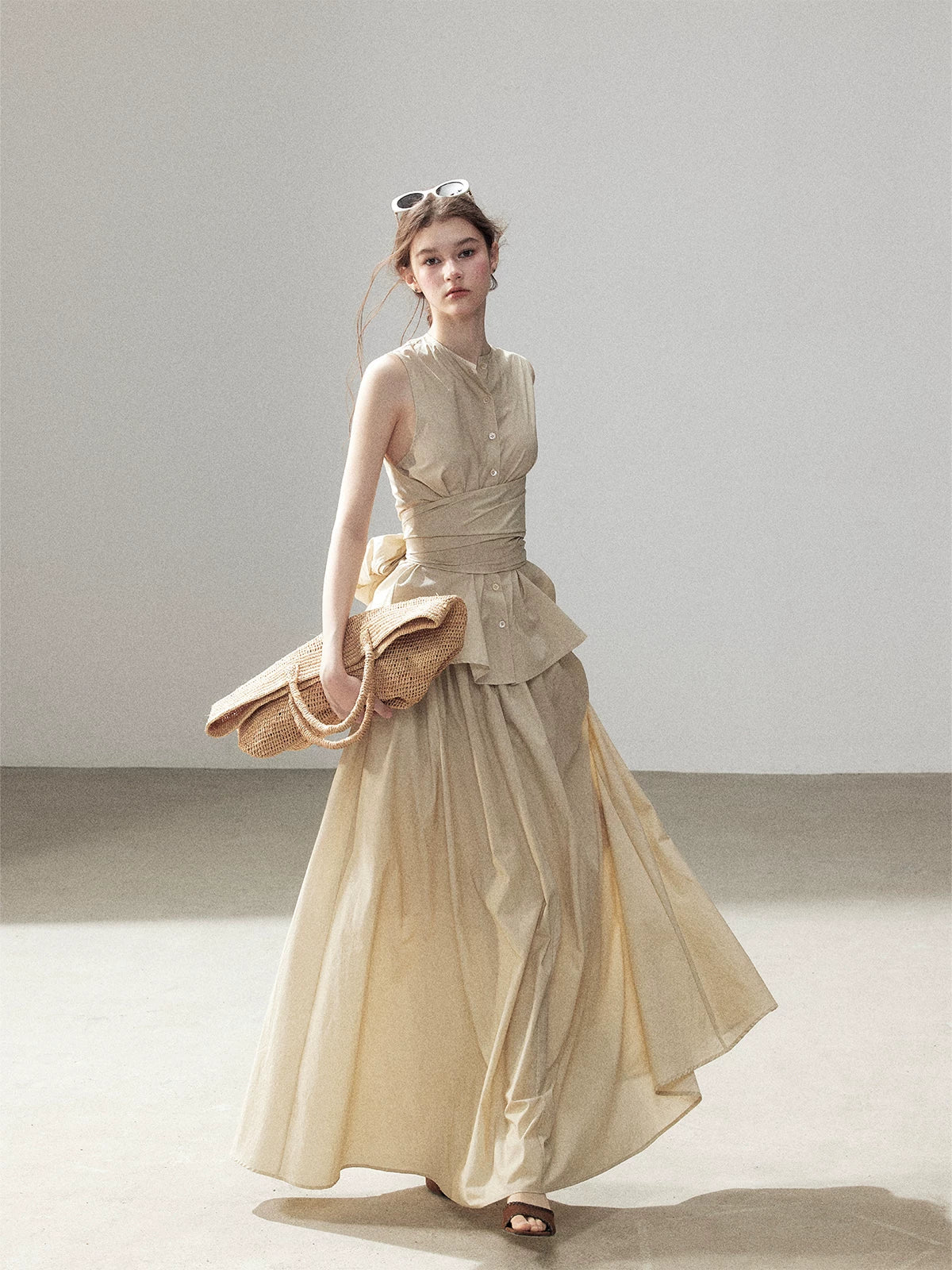 "The Last Falling Leaf" Milk Tea Lyocell Two-Piece Skirt Set