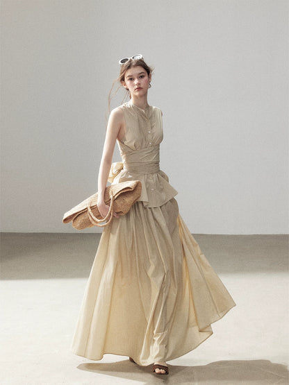 "The Last Falling Leaf" Milk Tea Lyocell Two-Piece Skirt Set