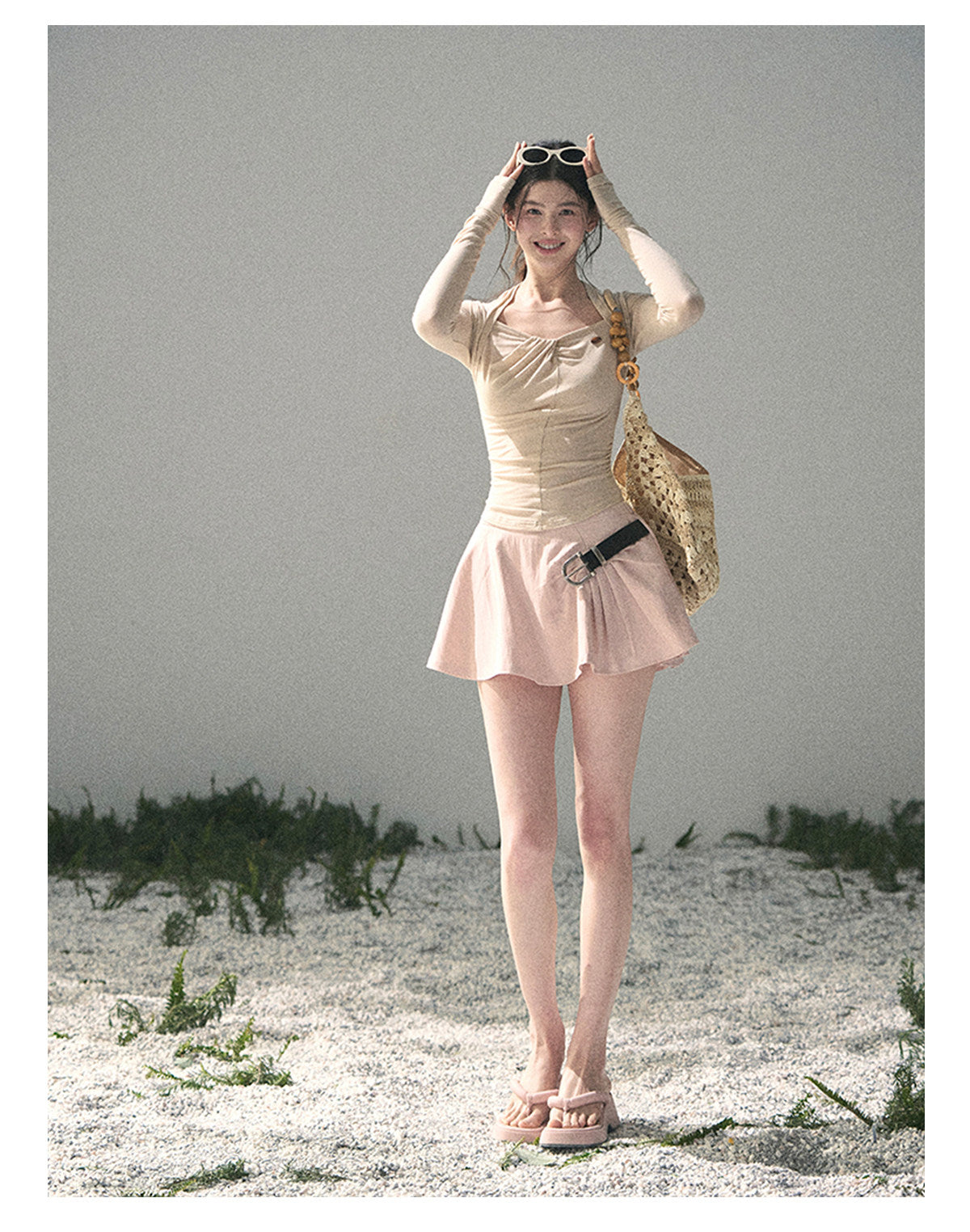 “Soft Evening Breeze” Milk Tea Layered Halter Top