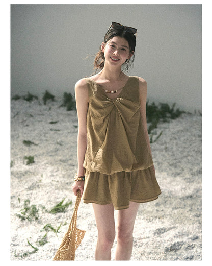 “Whispering Grass” Milk Tea Twist Mini Dress