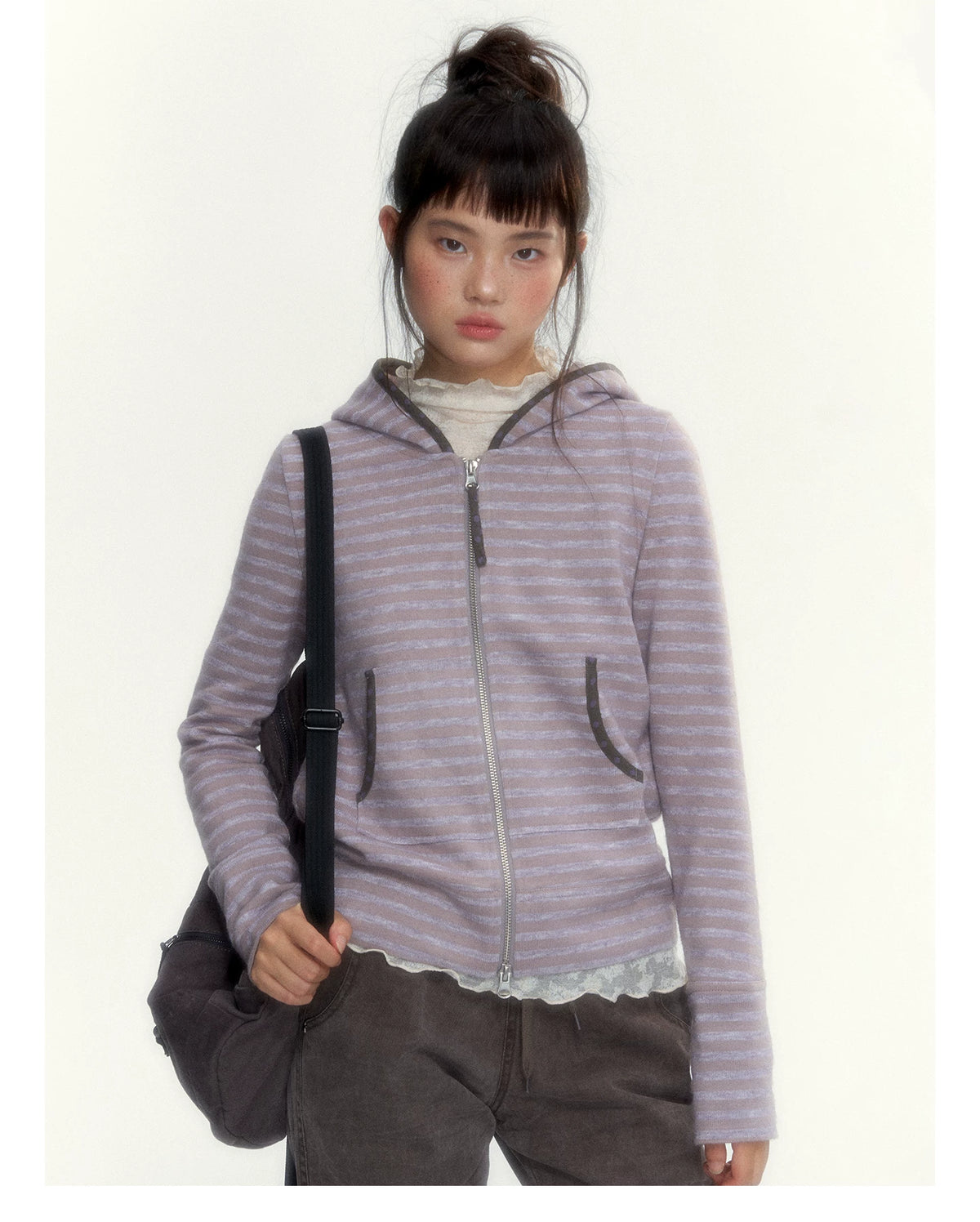 Dusty Purple Stripe Hooded Knit Cardigan