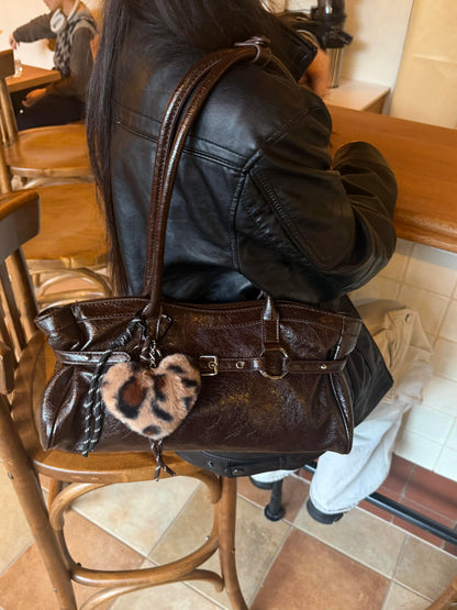 “Vintage Waxed Leather” Korean-Style Tote Shoulder Bag (Black / Brown / Burgundy)