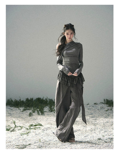 “Where Shadow Walks Beside Light” Dusk Gray Asymmetrical Top