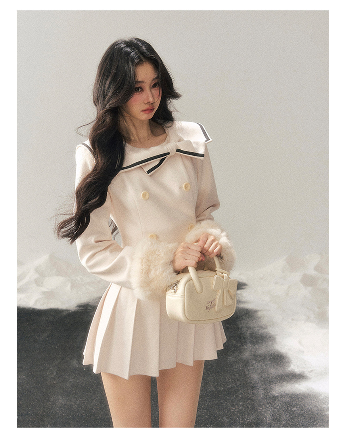 少也眼 "Silent Confession" Apricot Preppy Pleated Mini Dress