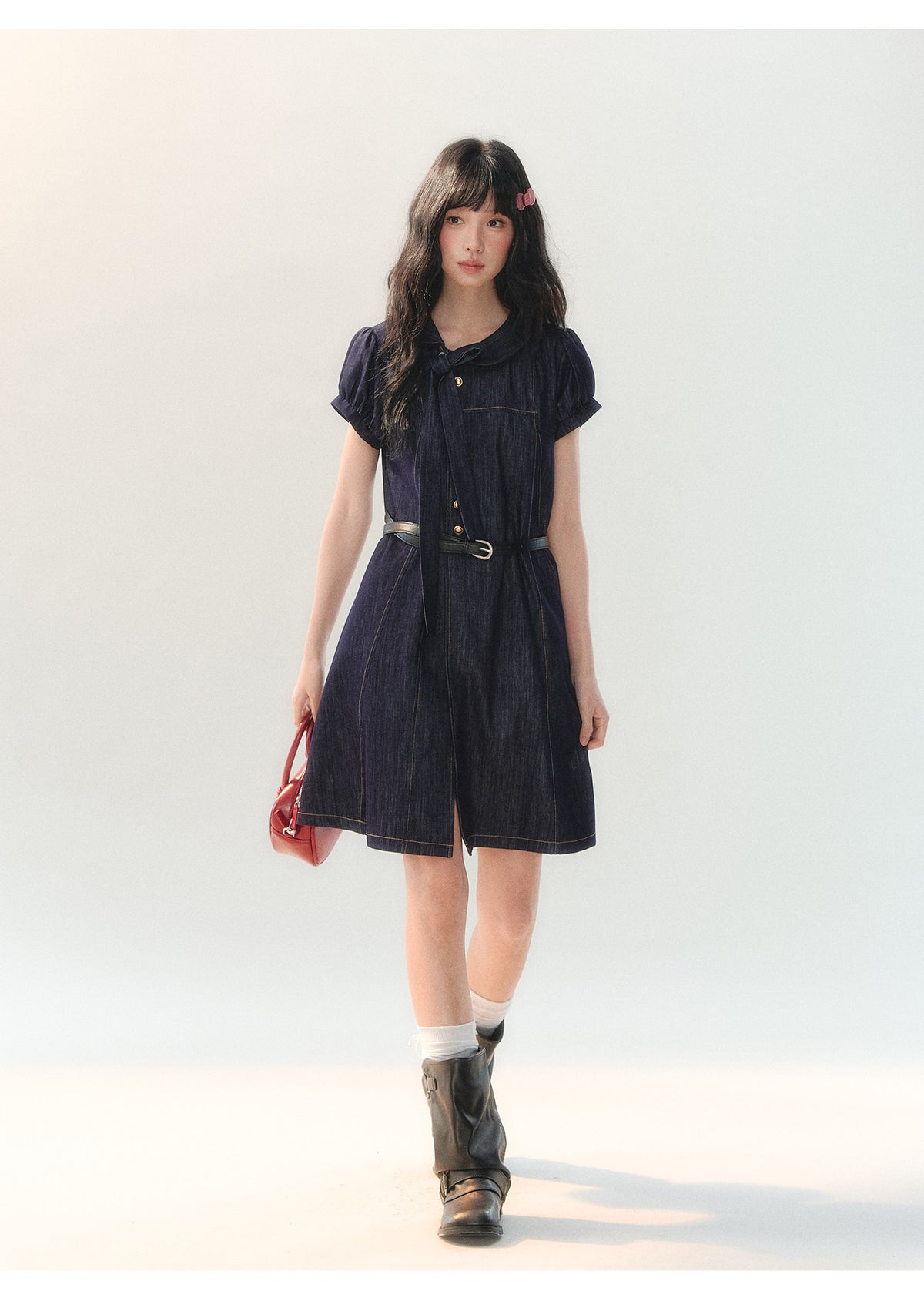 [CAN] "Soft Blue Bubble" Indigo Denim Doll Collar Dress Set