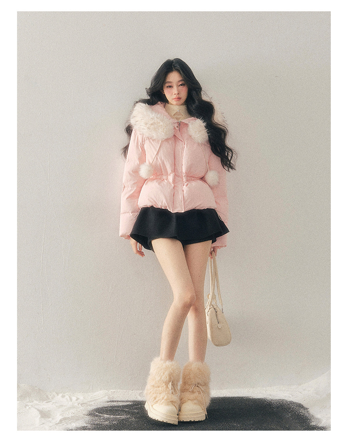 少也眼 "Snowfall on Her" White Duck Down Jacket – Soft Blush Edition