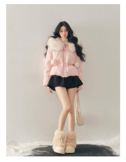 少也眼 "Snowfall on Her" White Duck Down Jacket – Soft Blush Edition