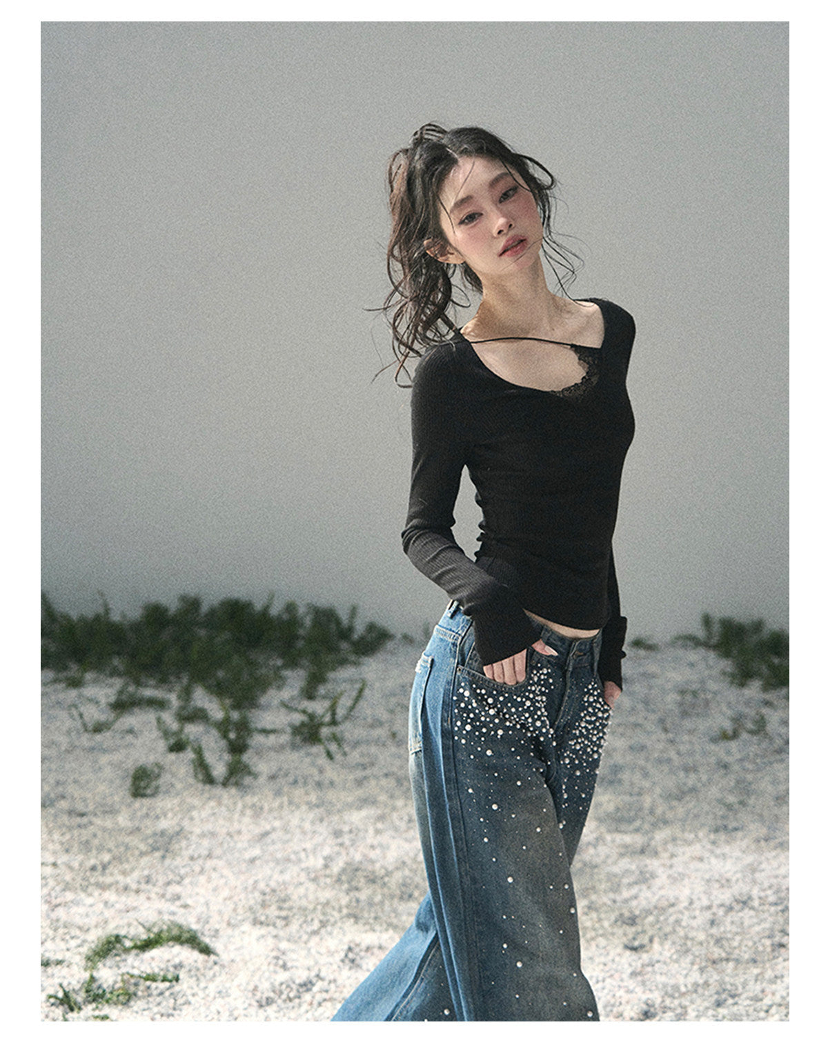 “Day & Night” Midnight Black Lace Knit Top