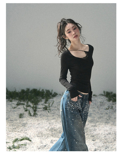 “Day & Night” Midnight Black Lace Knit Top