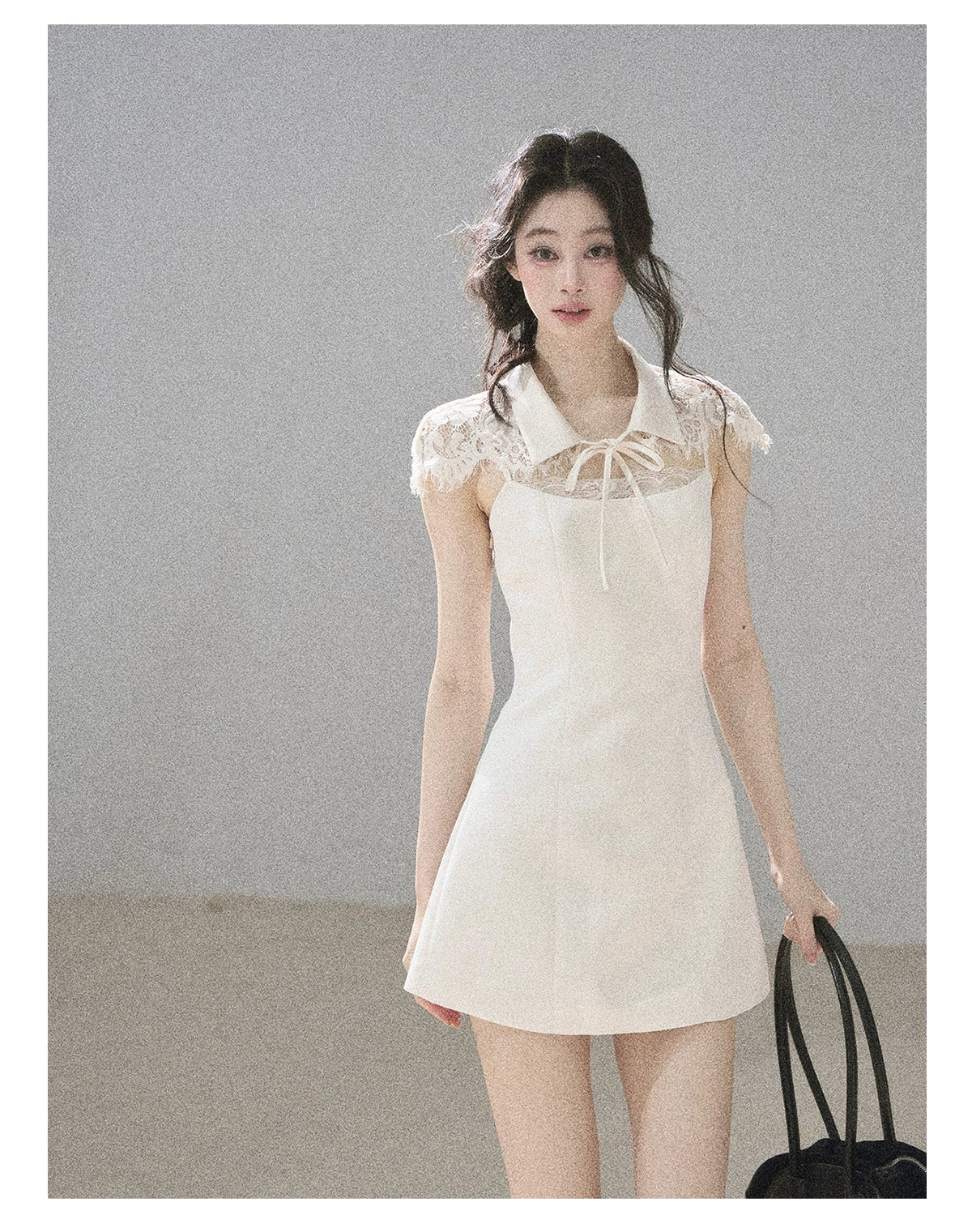 "Moonlit Rose Sonata" Cream Ivory Lace Mini Dress & Cape Set