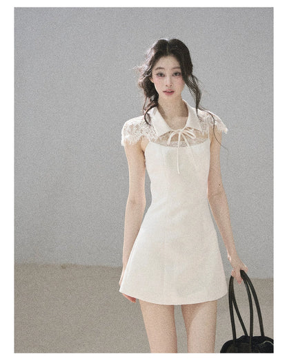 "Moonlit Rose Sonata" Cream Ivory Lace Mini Dress & Cape Set
