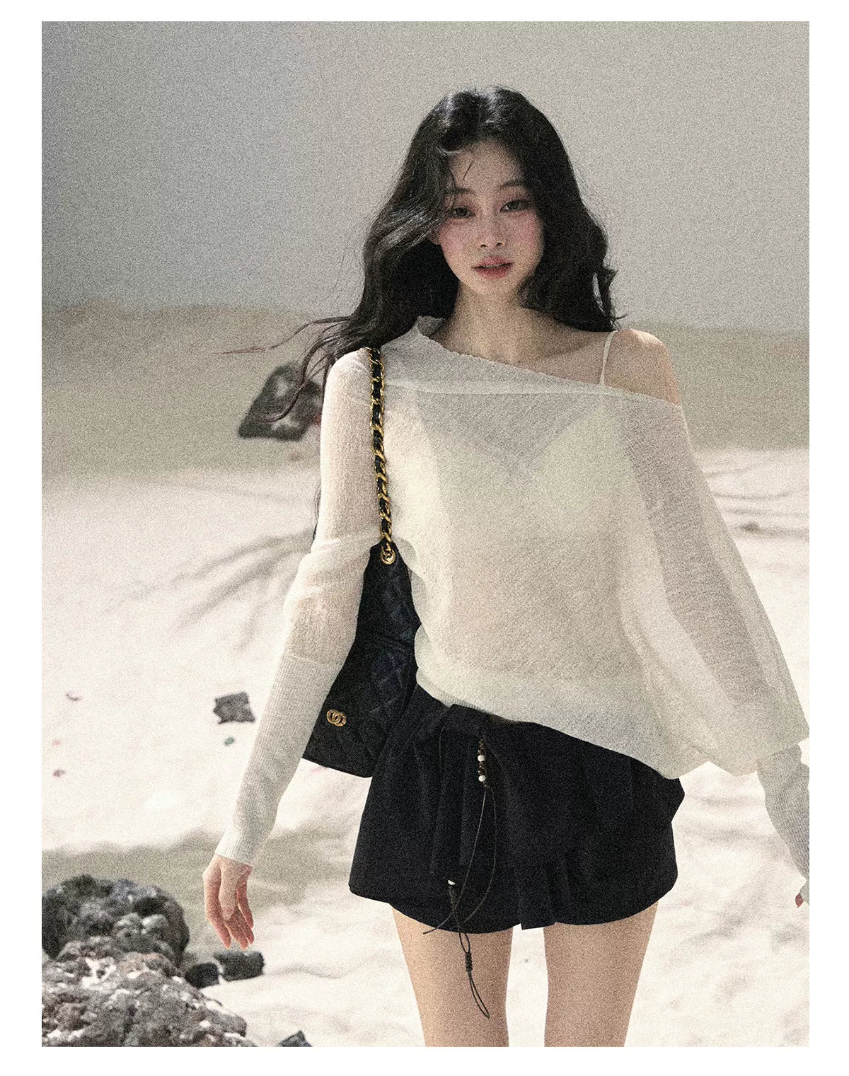 "Misty Veil Whisper" Holland Cheese Off-Shoulder Sheer Sun Protection Top 5345634