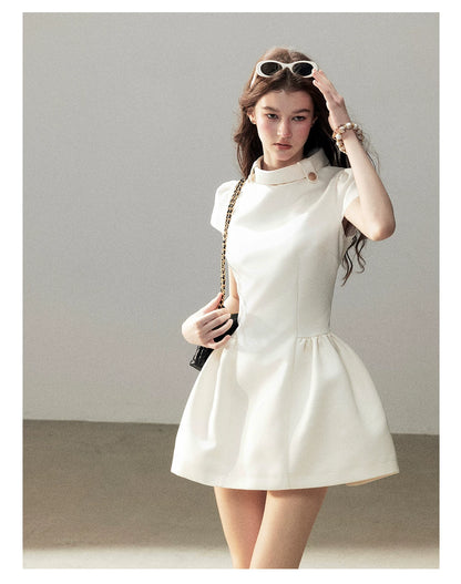 "Light Above the Clouds" Cream Ivory Satin Fit & Flare Mini Dress